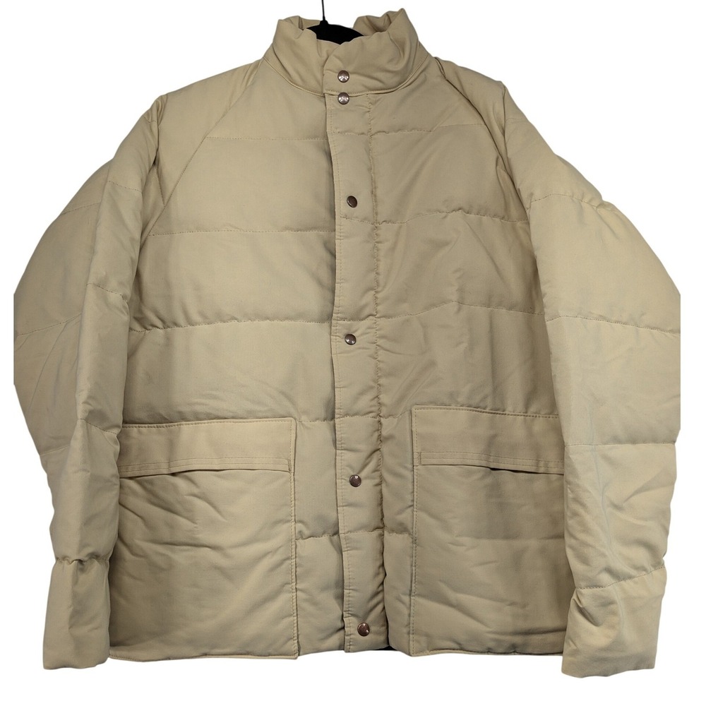 Vintage Mountain Trails Puffer‎ Jacket Beige Quilted Button Snap Collar Size M